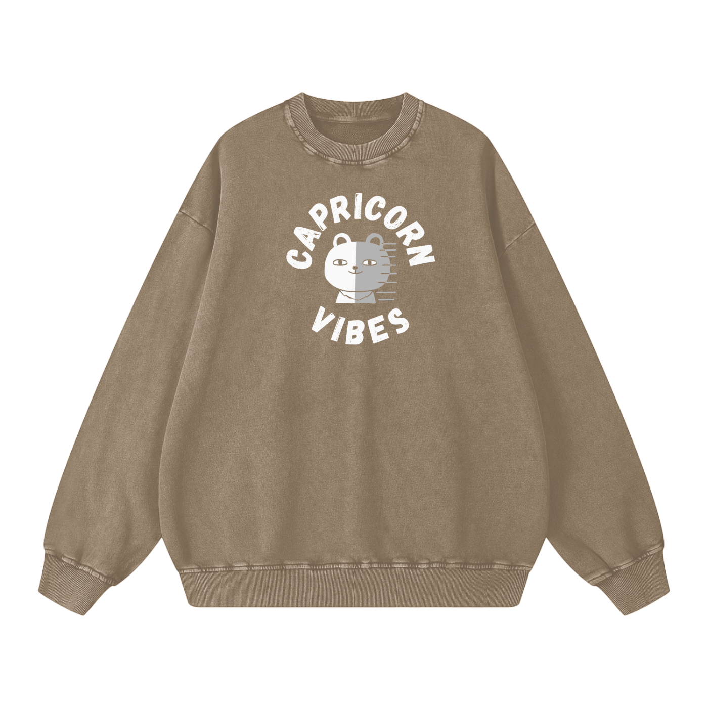 Zodiac Capricorn Bear Unisex Acid Wash Oversize Sweatshirt