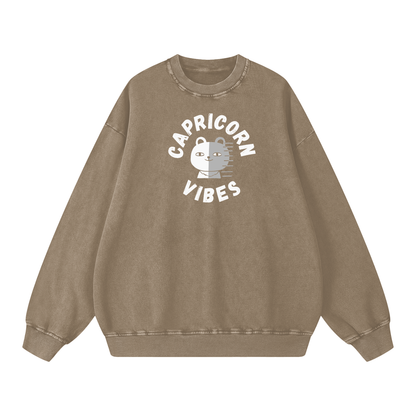 Zodiac Capricorn Bear Unisex Acid Wash Oversize Sweatshirt