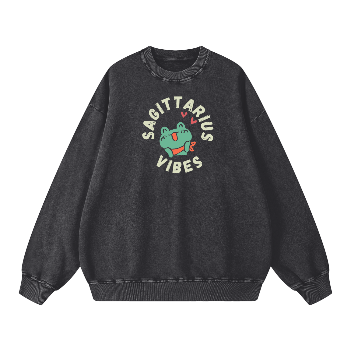 Zodiac Sagittarius Frog Unisex Acid Wash Oversize Sweatshirt