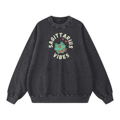 Zodiac Sagittarius Frog Unisex Acid Wash Oversize Sweatshirt