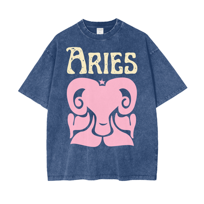 Zodiac Aries Psychedelic Snow Washed T-Shirt