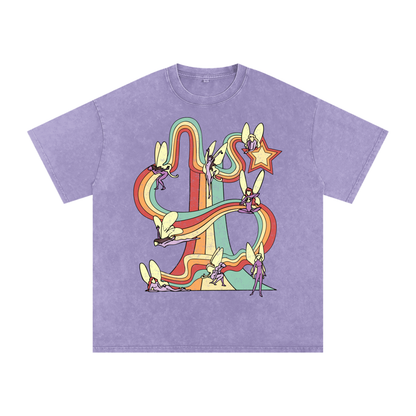 Fairy Rainbows Unisex Acid Wash Oversize T-Shirt