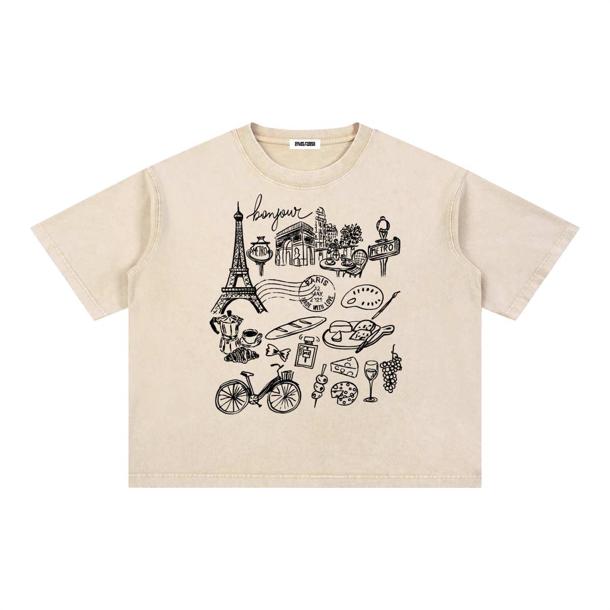 Paris France Mineral Wash Unisex Boxy Cotton T-Shirt