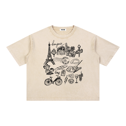 Paris France Mineral Wash Unisex Boxy Cotton T-Shirt