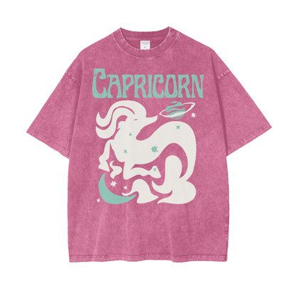 Zodiac Capricorn Psychedelic Snow Washed T-Shirt