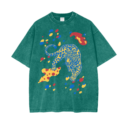 Cheetah Paint Unisex Oversize Snow Washed T-Shirt