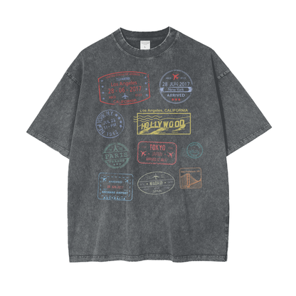 World Travel Unisex Oversize Snow Washed T-Shirt