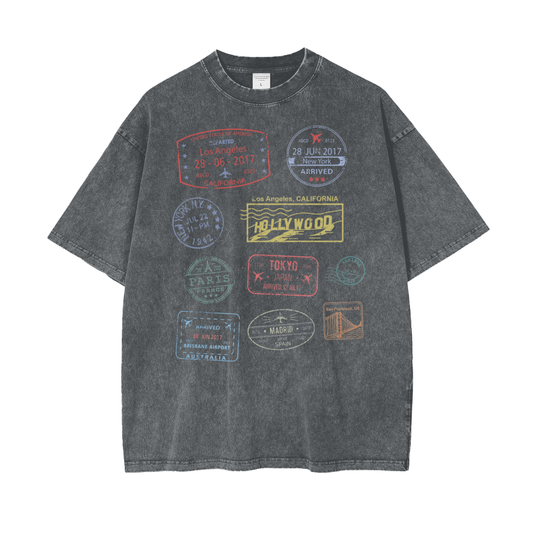 World Travel Unisex Oversize Snow Washed T-Shirt