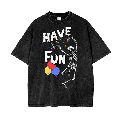 Fun Skeleton Unisex Oversize Snow Washed T-Shirt