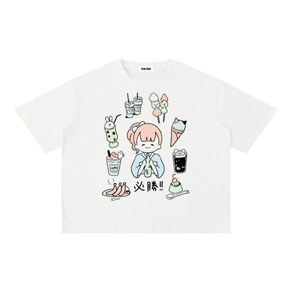 Anime "Delicious" Foods Mineral Wash Boxy Cotton T-Shirt