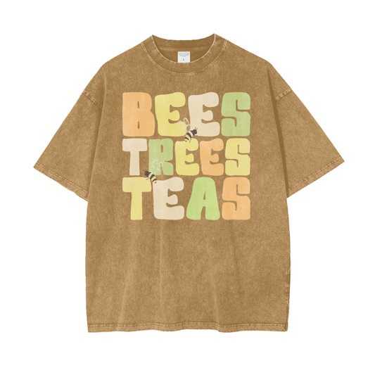 Bees Trees Unisex Oversize Snow Washed T-Shirt