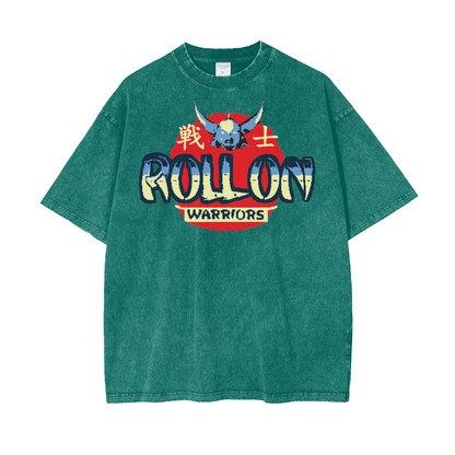Anime Roll On Warriors Unisex Oversize Snow Washed T-Shirt