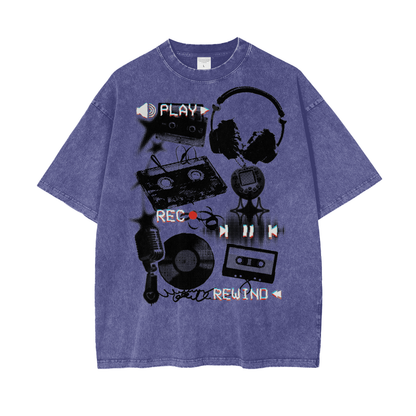 Music Rewind Retro Unisex Oversize Snow Washed T-Shirt