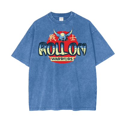 Anime Roll On Warriors Unisex Oversize Snow Washed T-Shirt