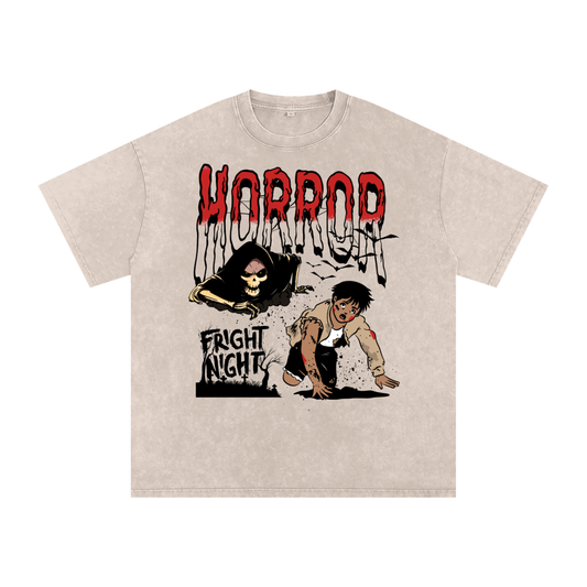 Anime Horror Night Acid Wash Unisex Oversize T-Shirt