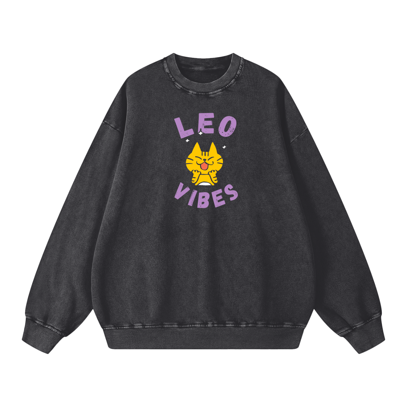 Zodiac Leo Cat Unisex Acid Wash Oversize Sweatshirt