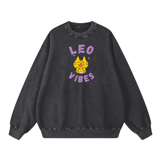 Zodiac Leo Cat Unisex Acid Wash Oversize Sweatshirt