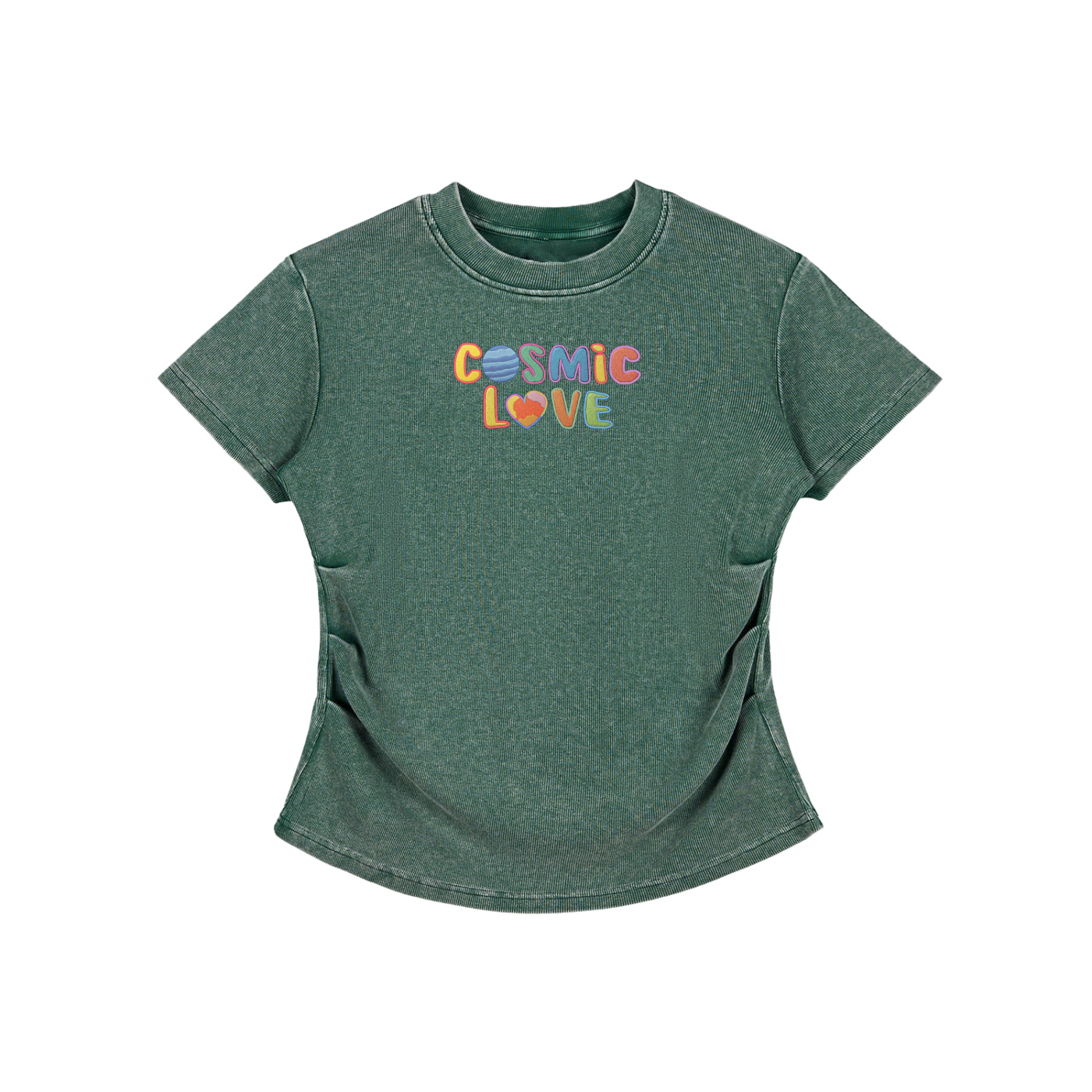 Cosmic Love Faux Embroidered Vintage Washed Femme Fit Cotton T-Shirt