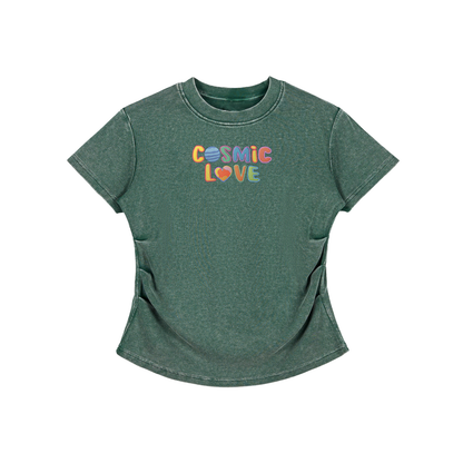 Cosmic Love Faux Embroidered Vintage Washed Femme Fit Cotton T-Shirt