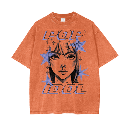 Anime Pop Idol Unisex Oversize Snow Washed T-Shirt