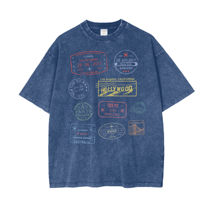World Travel Unisex Oversize Snow Washed T-Shirt