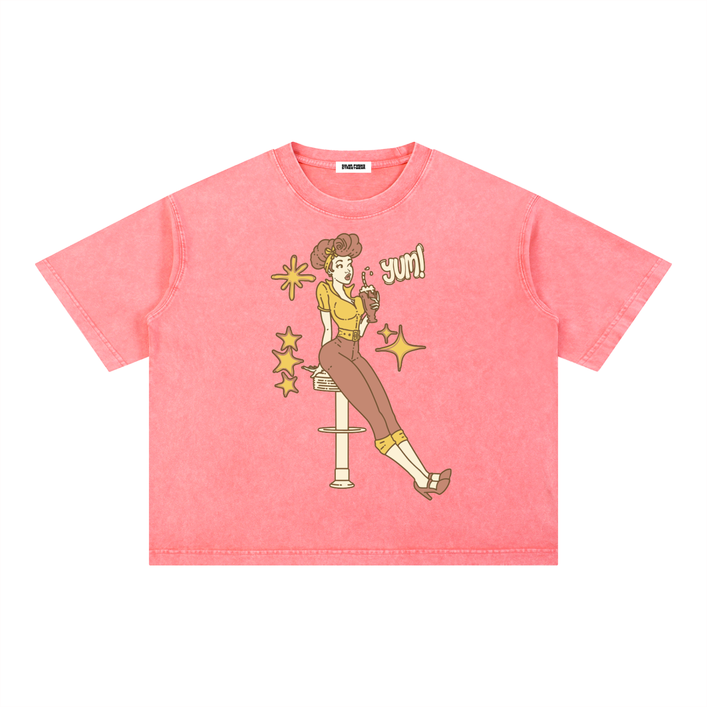 Diner Girl Mineral Wash Boxy Cotton T-Shirt