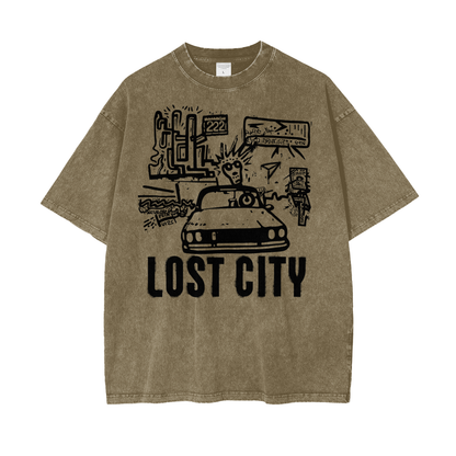 Lost City Unisex Oversize Snow Washed T-Shirt