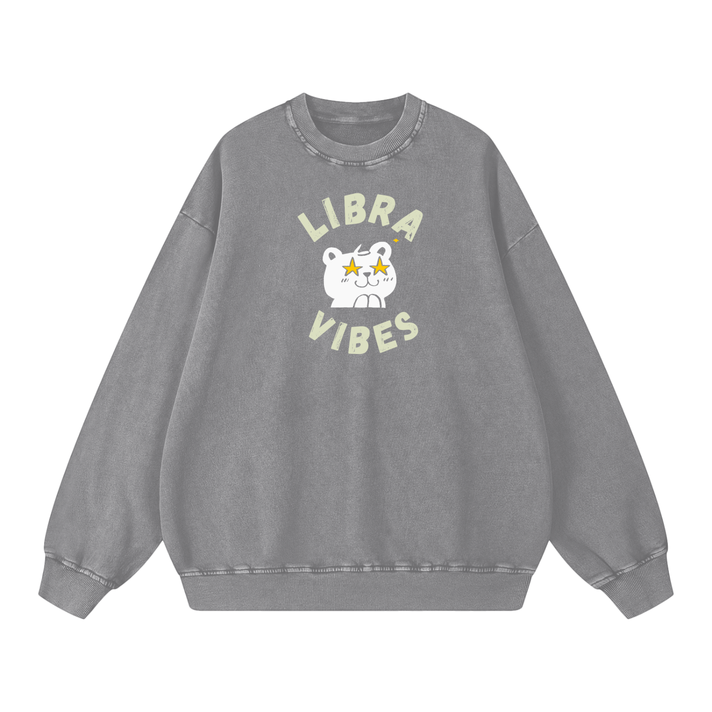 Zodiac Libra Bear Unisex Acid Wash Oversize Sweatshirt
