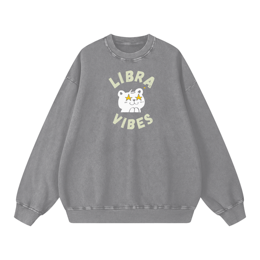 Zodiac Libra Bear Unisex Acid Wash Oversize Sweatshirt