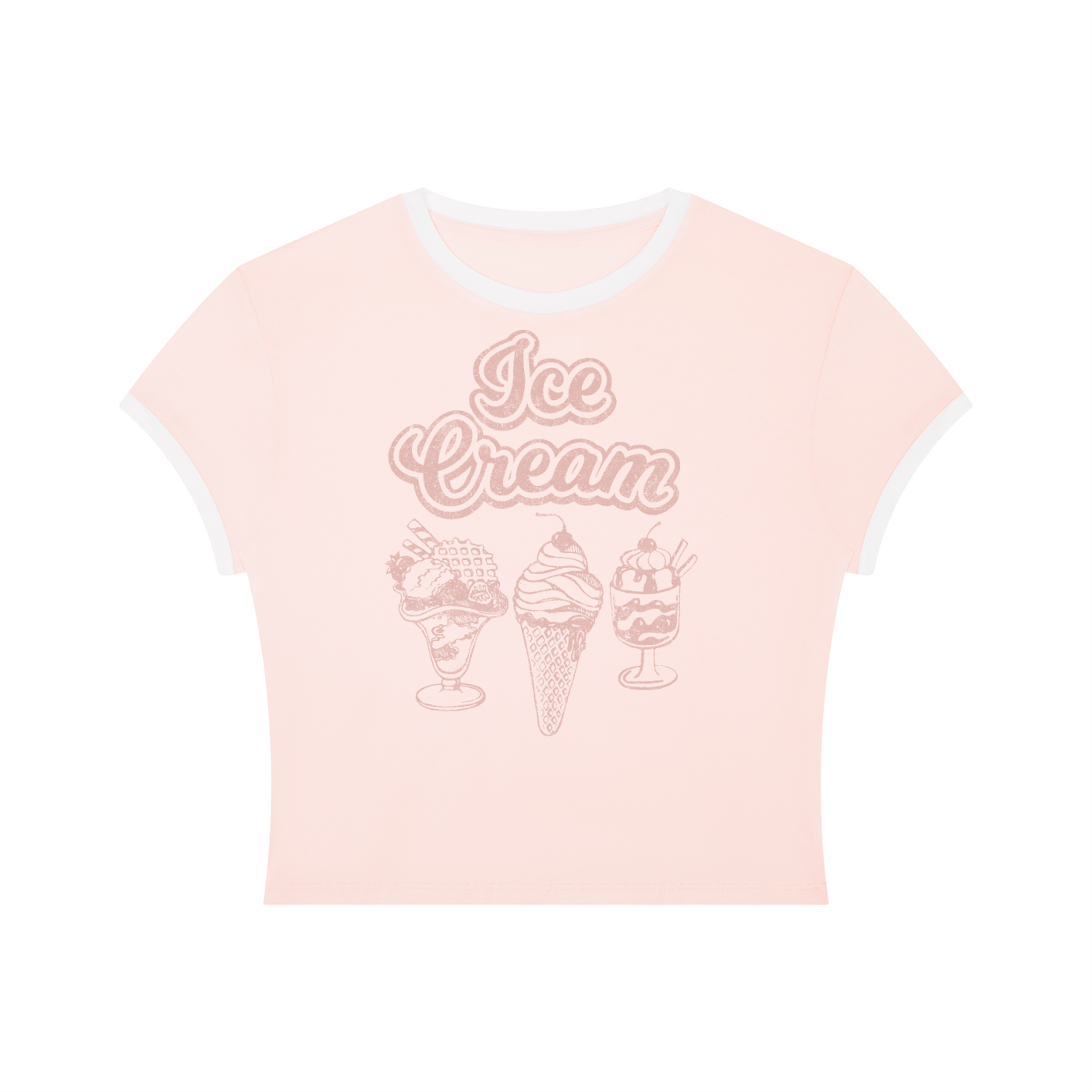 Ice Cream Retro Women's Slim Fit Contrast Rib T-Shirt