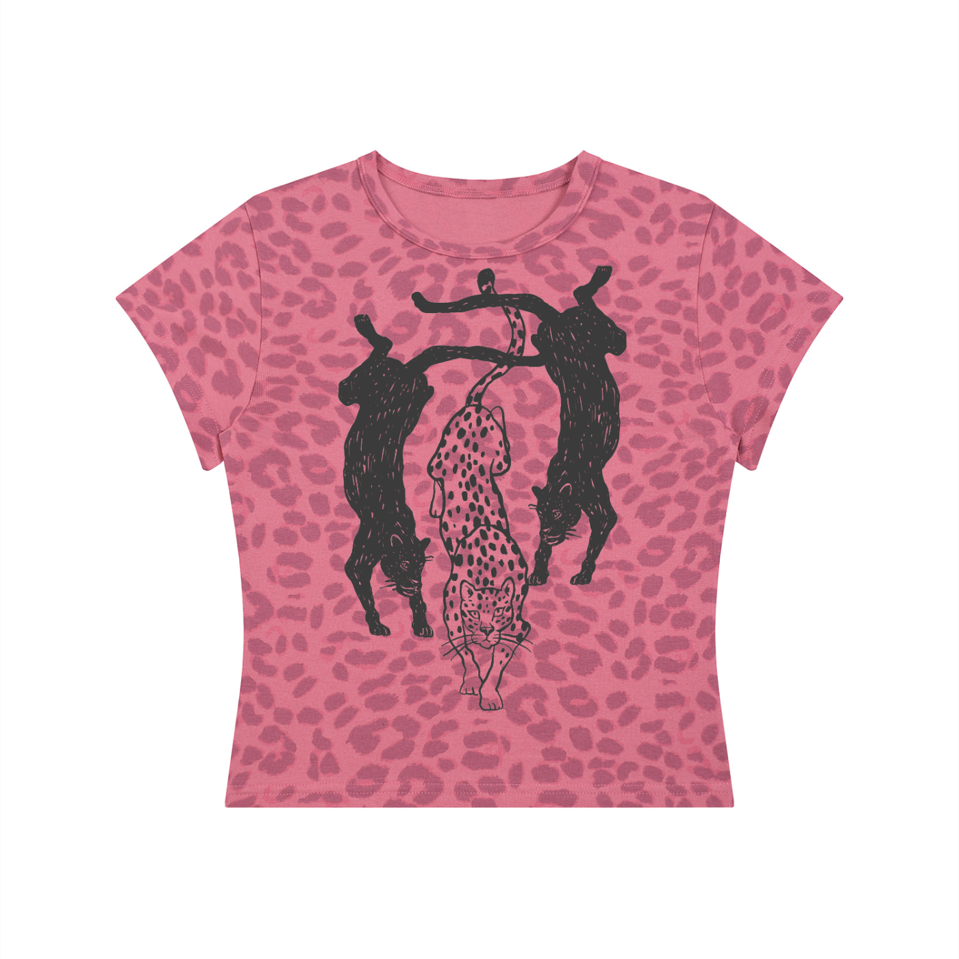 Pink Panthers Women’s Leopard Print Crop T-Shirt