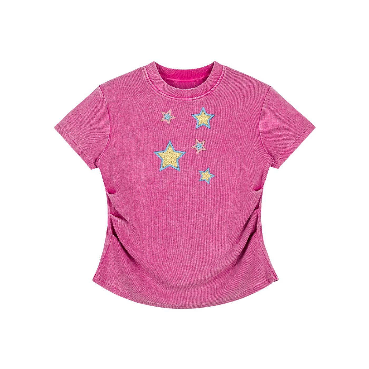 Stars  Faux Embroidered Vintage Washed Femme Fit Cotton T-Shirt