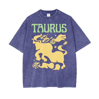Zodiac Taurus Psychedelic Snow Washed T-Shirt