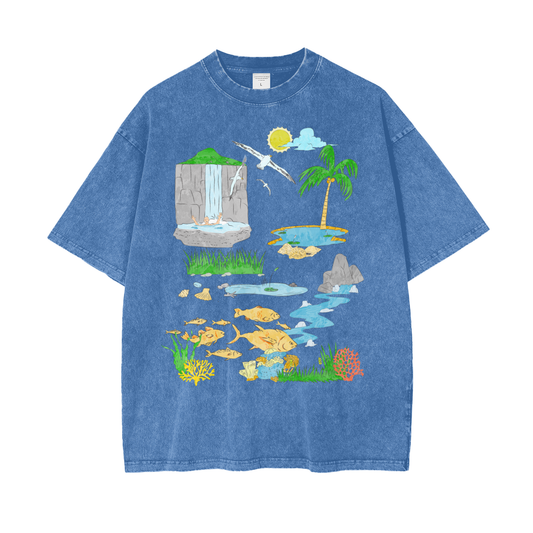 Tropical Island Unisex Oversize Snow Washed T-Shirt