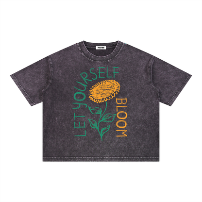 Sunflower Bloom Mineral Wash Unisex Boxy Cotton T-Shirt