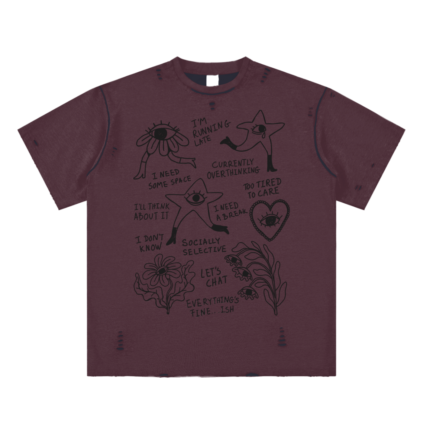 Doodle Thoughts Unisex Reversible Frayed T-shirt