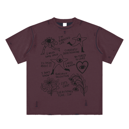 Doodle Thoughts Unisex Reversible Frayed T-shirt