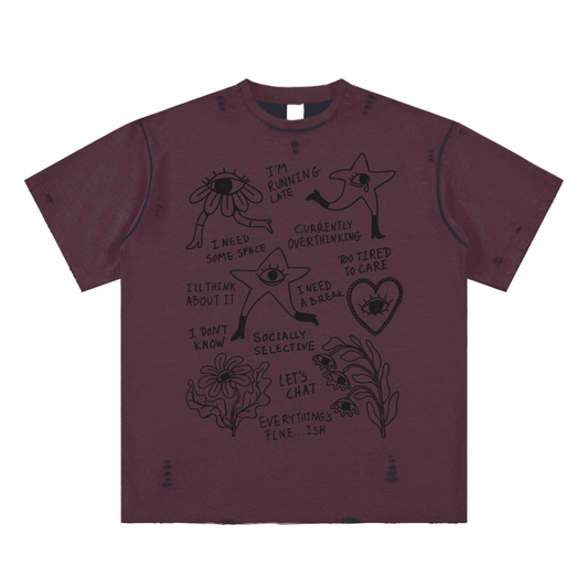 Doodle Thoughts Unisex Reversible Frayed T-shirt
