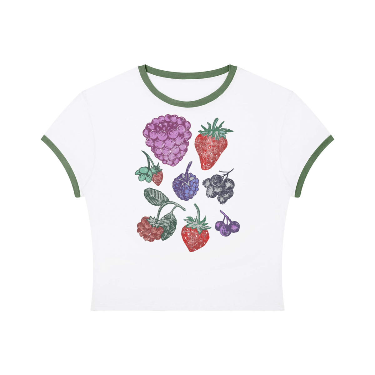 Fall Fruits Retro Women's Slim Color Rib T-Shirt