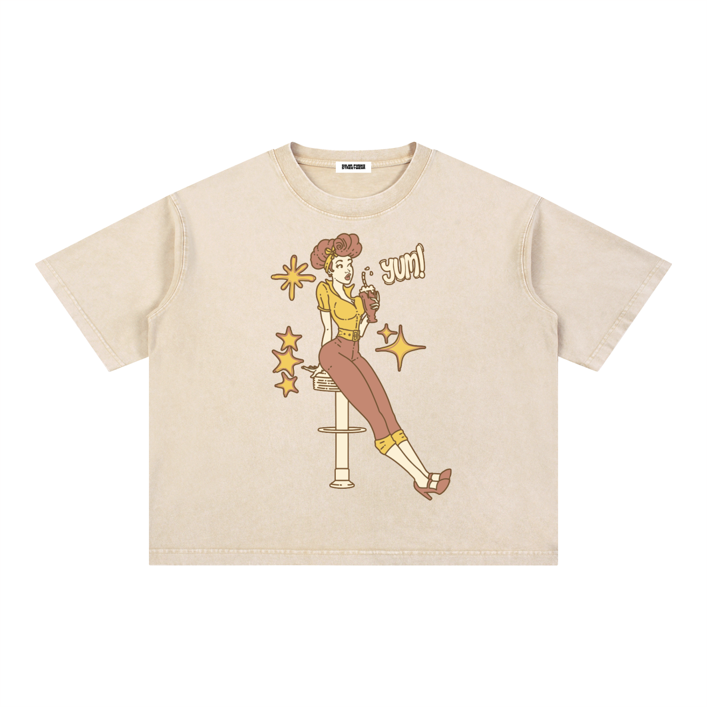Diner Girl Mineral Wash Boxy Cotton T-Shirt