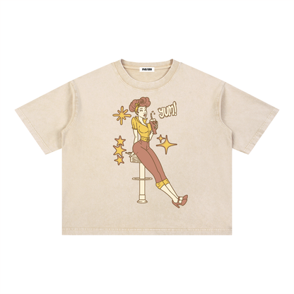 Diner Girl Mineral Wash Boxy Cotton T-Shirt