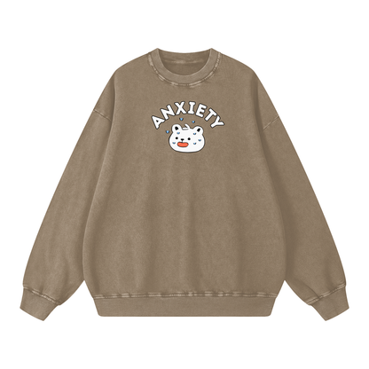 Anxiety Polar Bear Acid Wash Oversize Sweatshirt