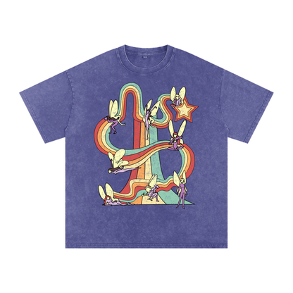 Fairy Rainbows Unisex Acid Wash Oversize T-Shirt