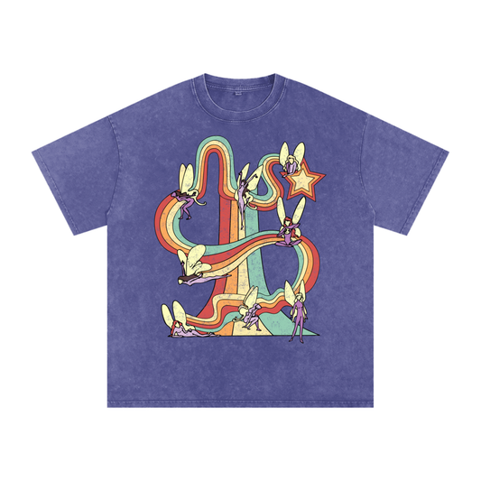 Fairy Rainbows Unisex Acid Wash Oversize T-Shirt
