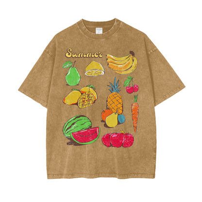 Summer Fruits Unisex Oversize Snow Washed T-Shirt