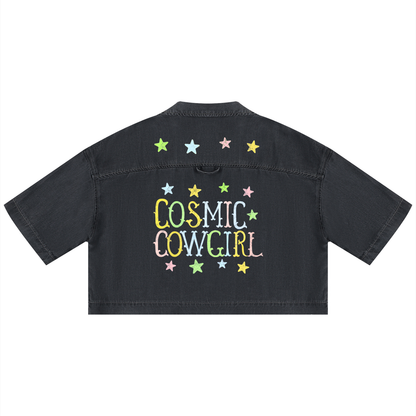 Cosmic Cowgirl Vintage Wash Boxy Crop Button Down T-Shirt