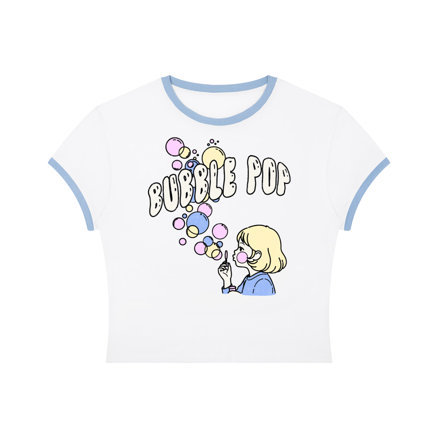 Bubble Pop Retro Women's Slim Fit Color Rib T-Shirt