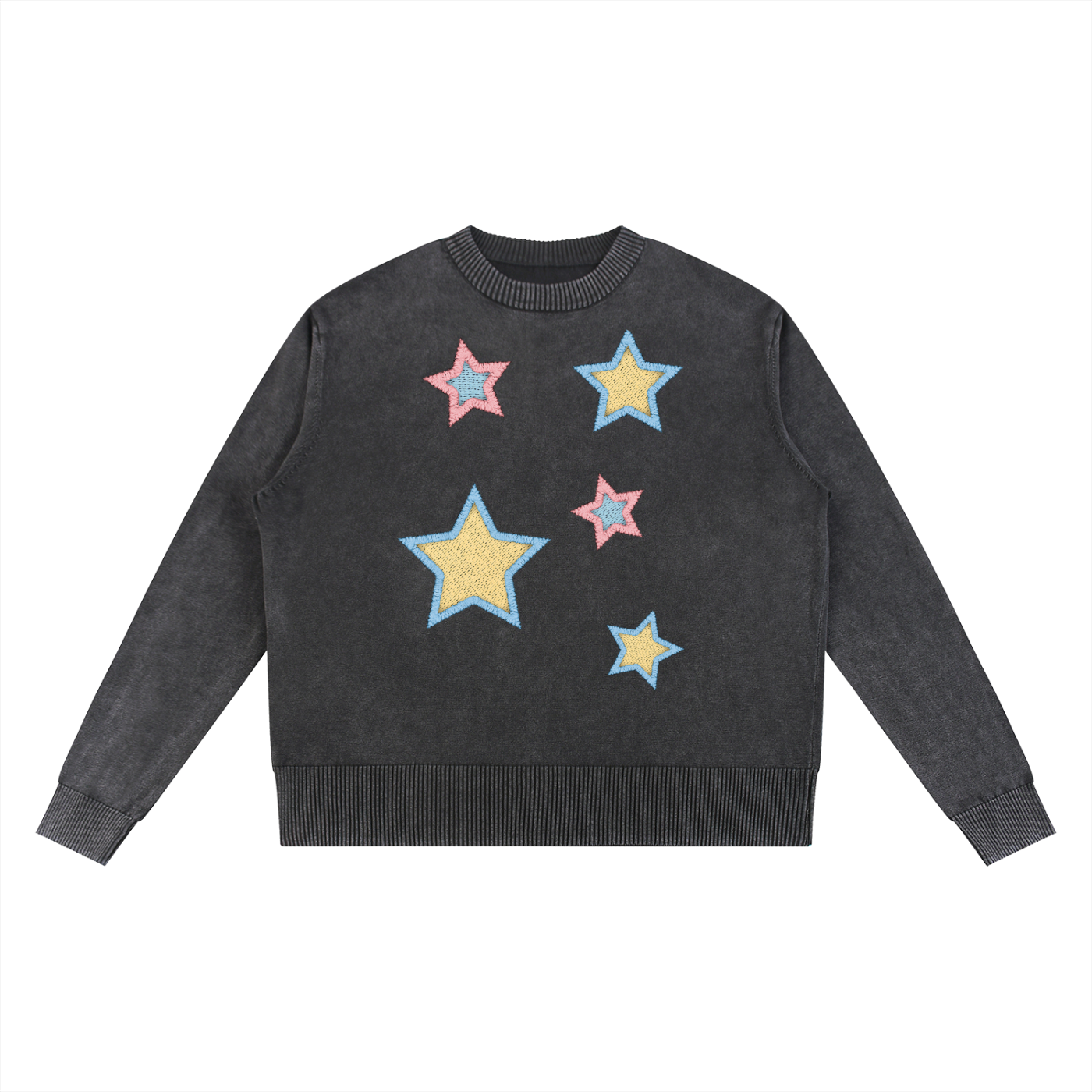 Stars Faux-Patchwork Mineral Wash Oversized Sweater