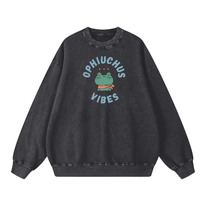 Zodiac Ophiuchus Frog Unisex Acid Wash Oversize Sweatshirt