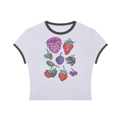 Fall Fruits Retro Women's Slim Color Rib T-Shirt